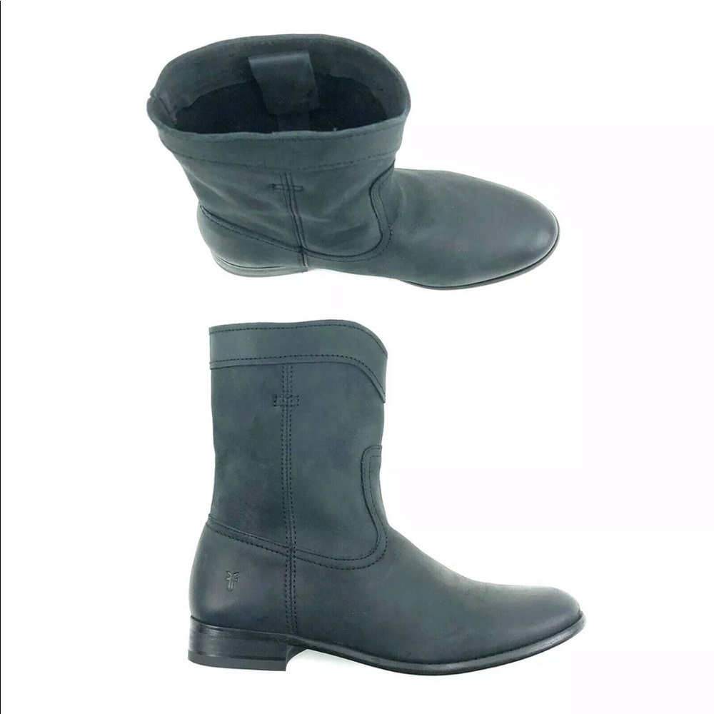 Frye Leather Western Bootie Mid Calf Cowboy Black